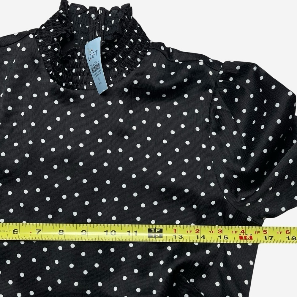 LOFT Dotted Smocked Mini Flare Dress Size 0 Petite Black Lined NEW - Picture 10 of 15